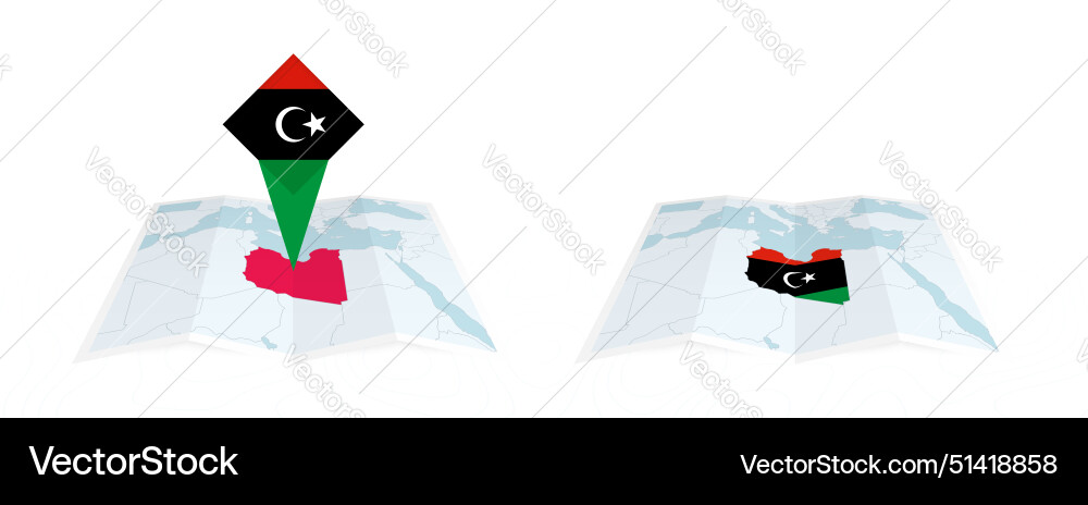 Two versions of an libya folded map one Two versions of an libya folded map one vector image