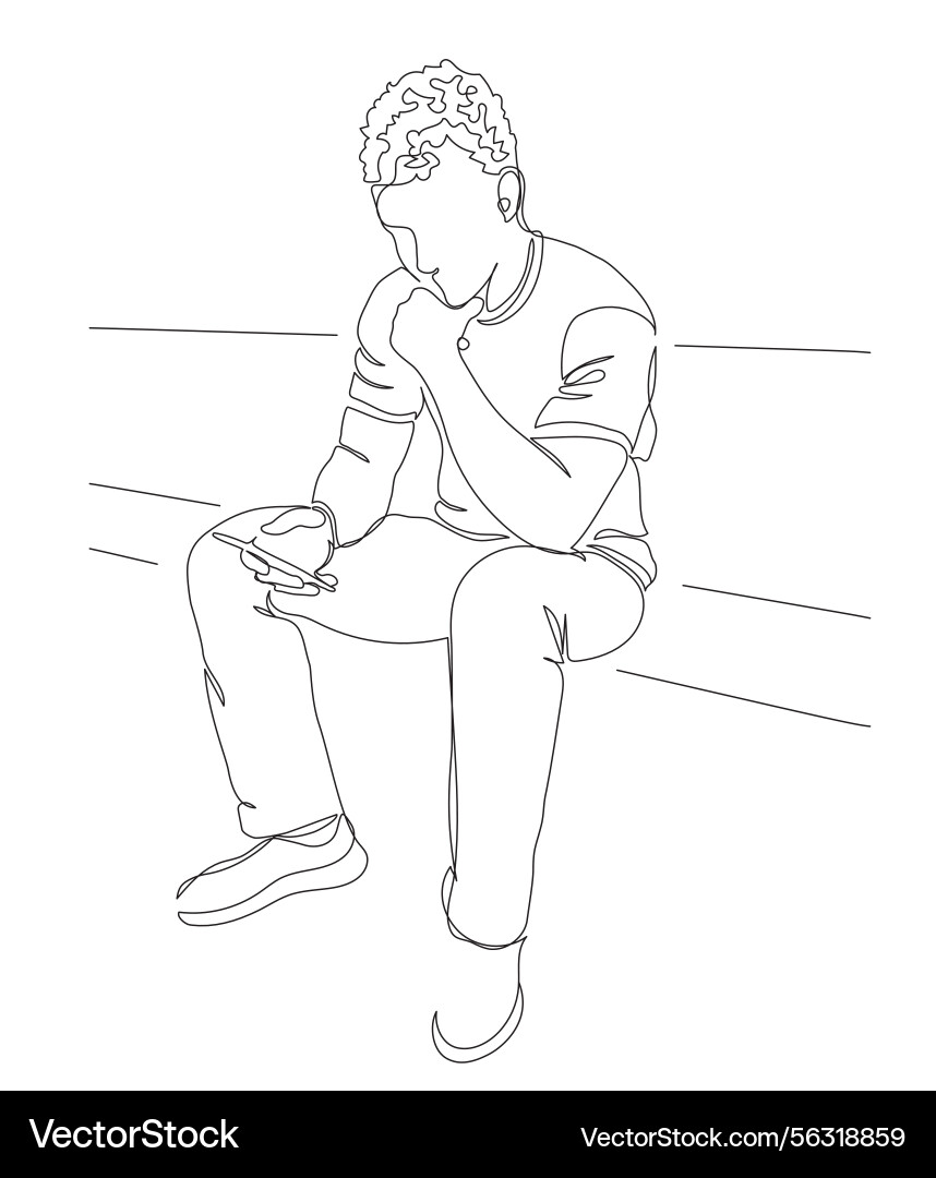 Man using phone sitting on bench Vector Image