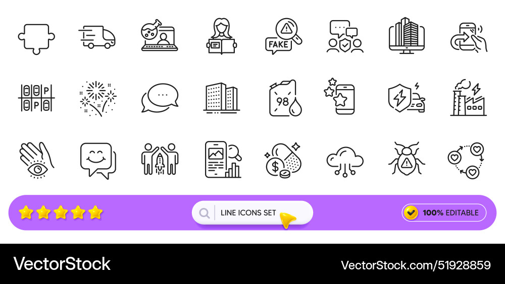Puzzle smile face and best app line icons for web Vector Image