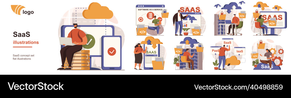 SaaS Cloud Computing Solutions Vector Image