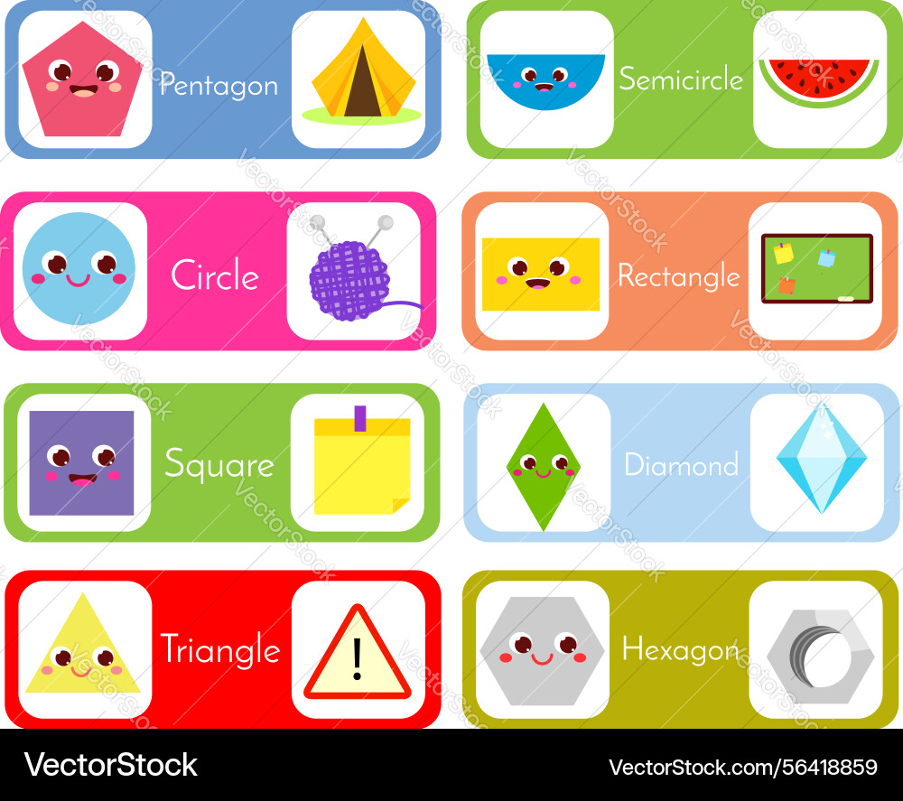 Set of flashcards with forms and objects Set of flashcards with forms and objects vector image