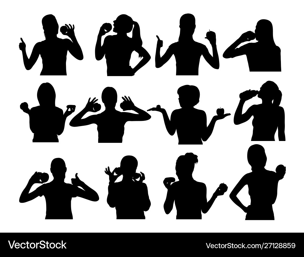 Silhouettes woman eating fruit Silhouettes woman eating fruit Vector Image