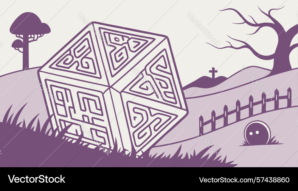 Abstract geometric cube in forest setting design vector image