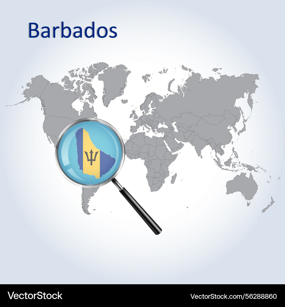 Barbados Map With Flag Magnification Royalty Free Vector