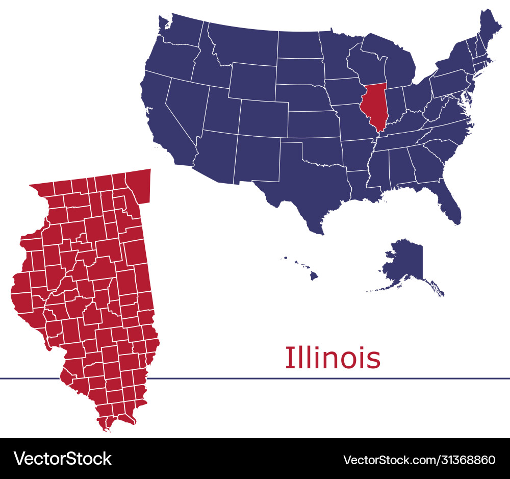 Illinois map counties with usa Illinois map counties with usa vector image