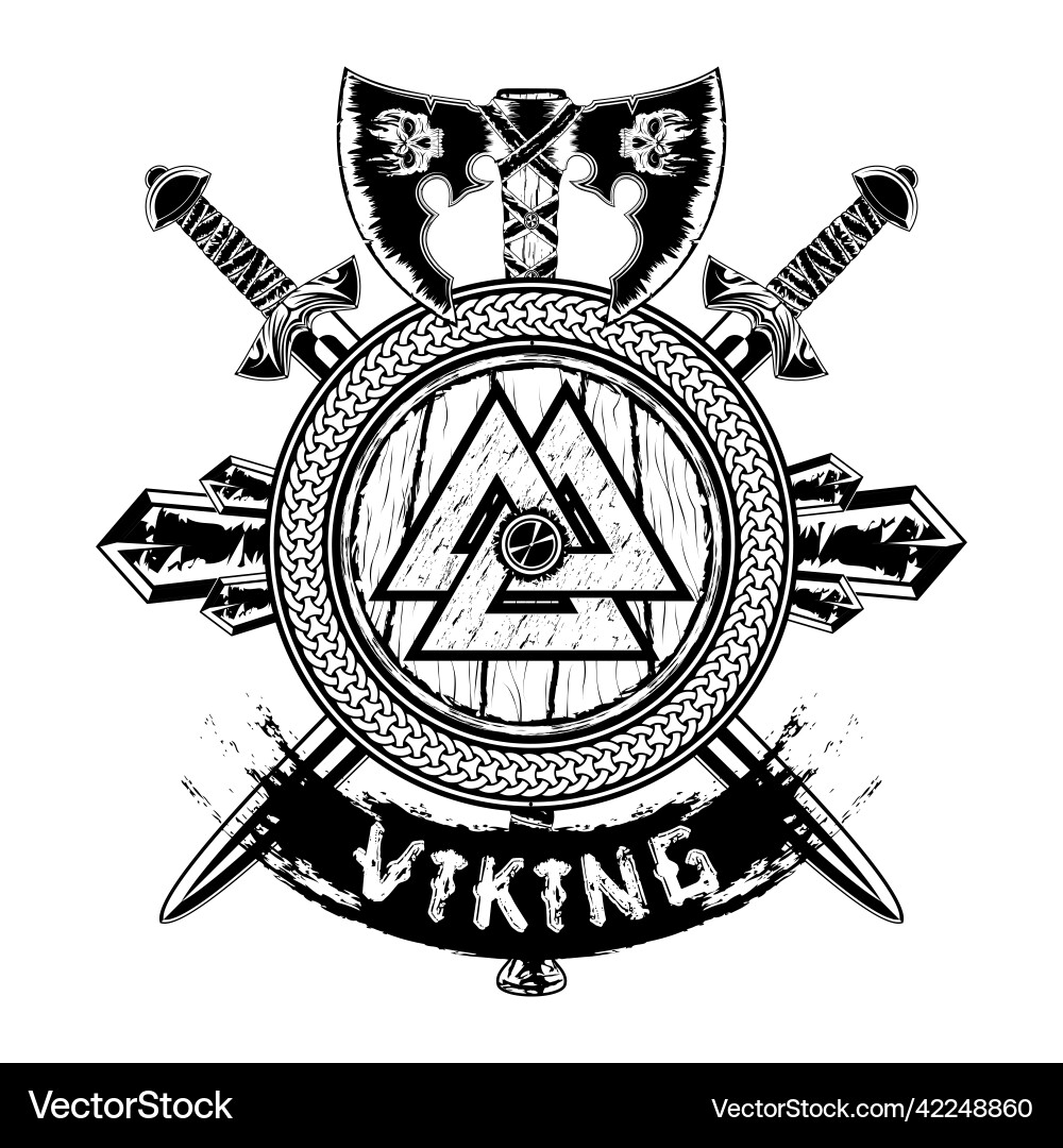 Nordic Shield Cross Swords Tattoo vector image