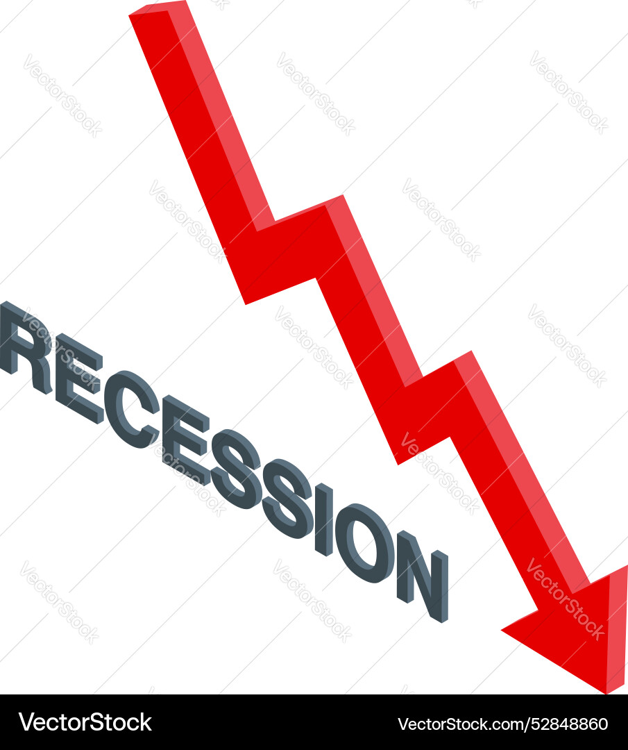 Red arrow graph going down and showing economic vector image