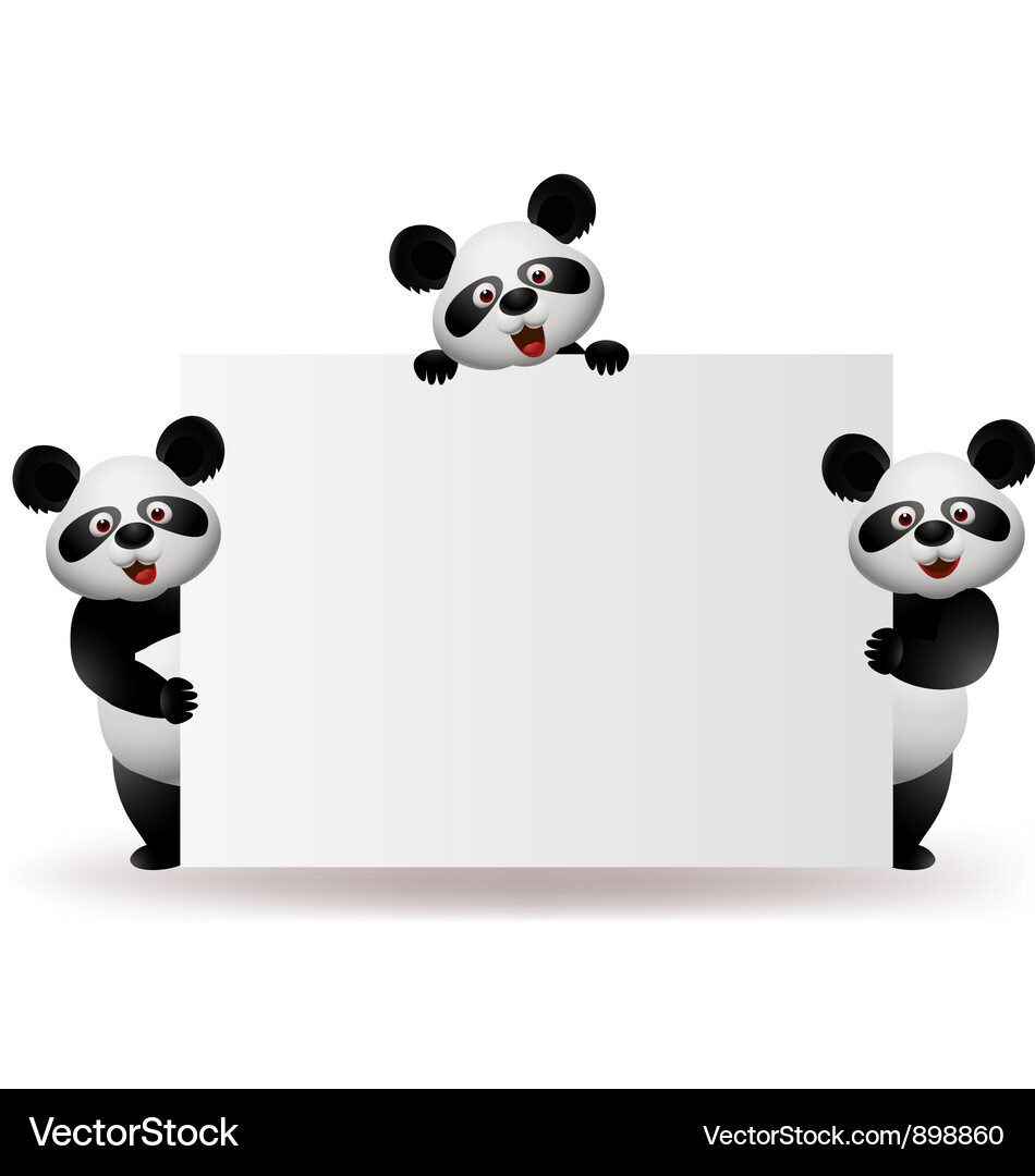 Three pandas with blank sign Vector Image