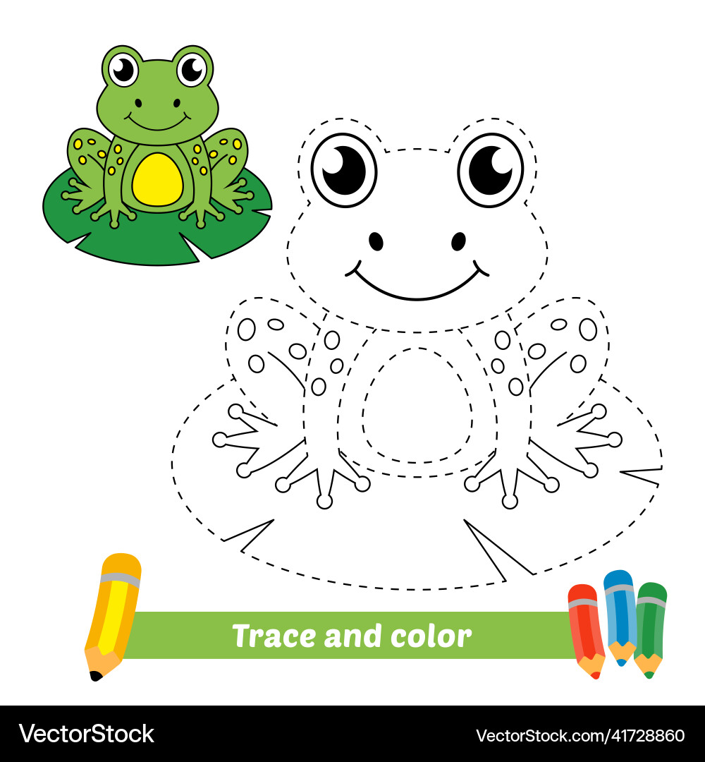 Trace and color for kids frog Royalty Free Vector Image