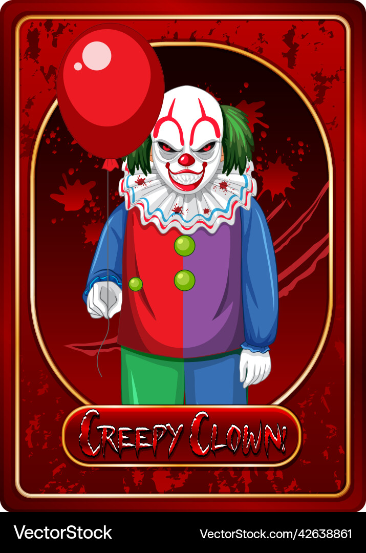 Creepy clown character game card template Creepy clown character game card template Vector Image
