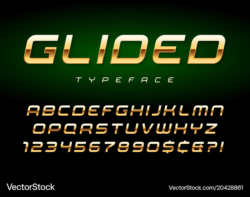 Shiny golden display font design alphabet vector image