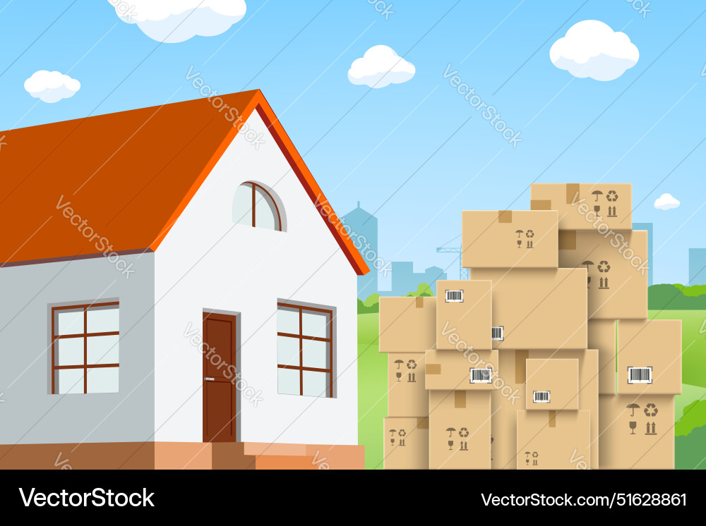 Stack of cardboard boxes for moving vector image
