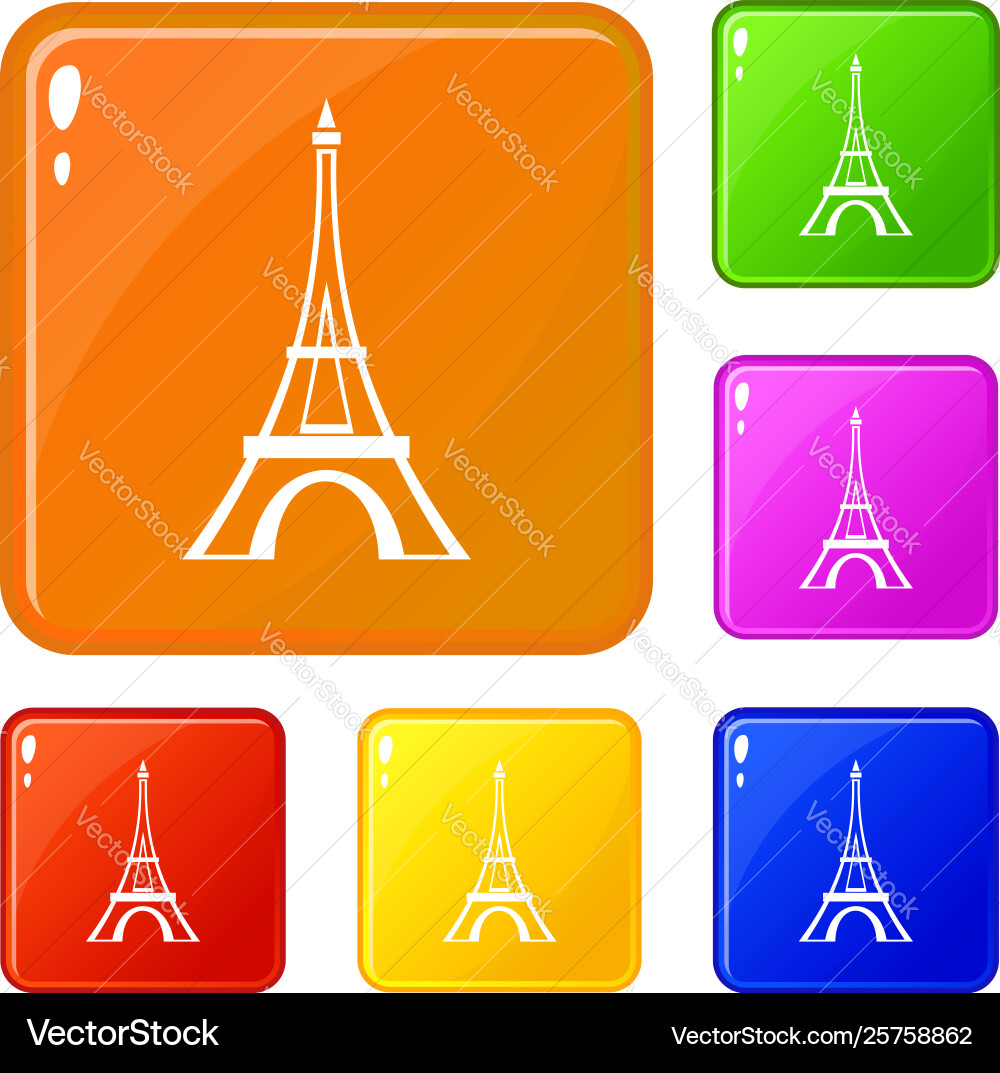 Eiffel tower icons set color Eiffel tower icons set color Vector Image