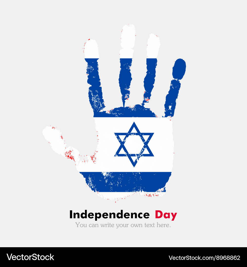 Handprint with the flag of israel in grunge style Vector Image