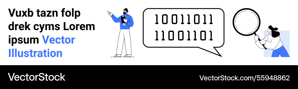Researchers analyzing digital data with binary Researchers analyzing digital data with binary vector image