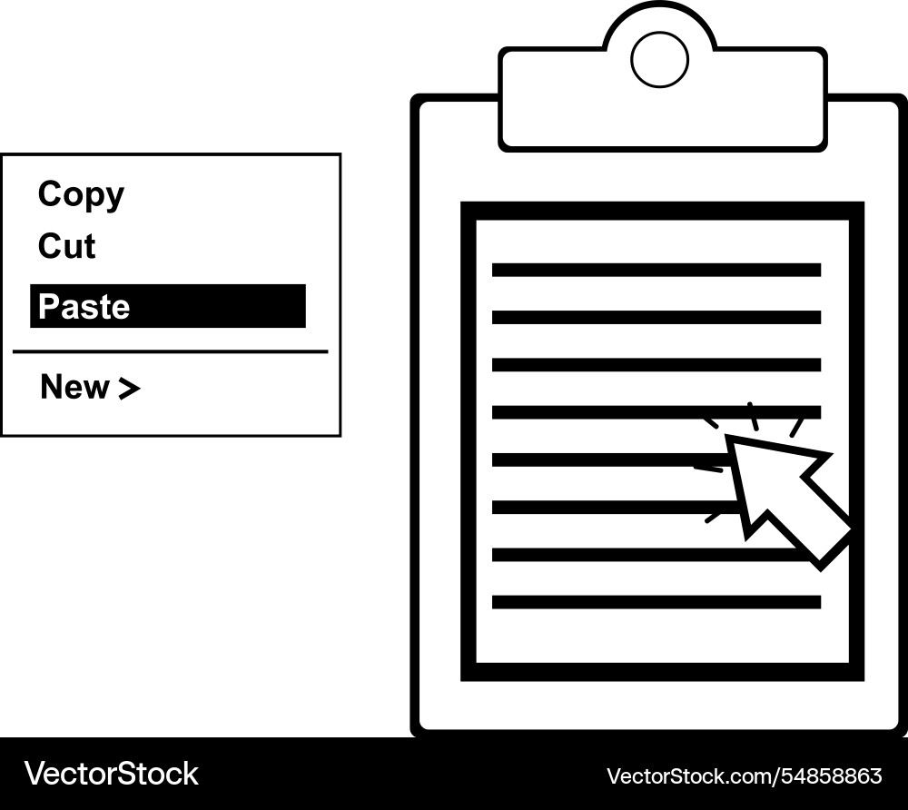 Black and white icon click paste button pop-up Black and white icon click paste button pop-up vector image