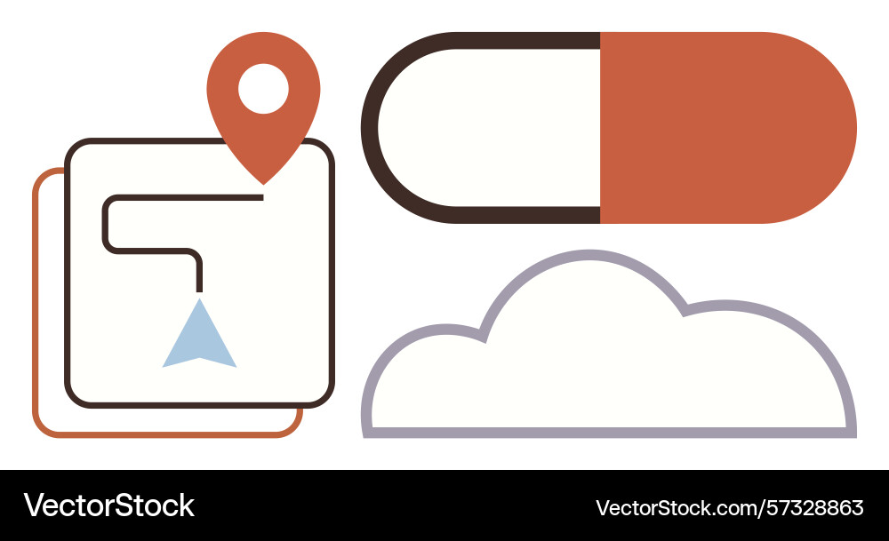 Navigation pin capsule cloud outline and path vector image