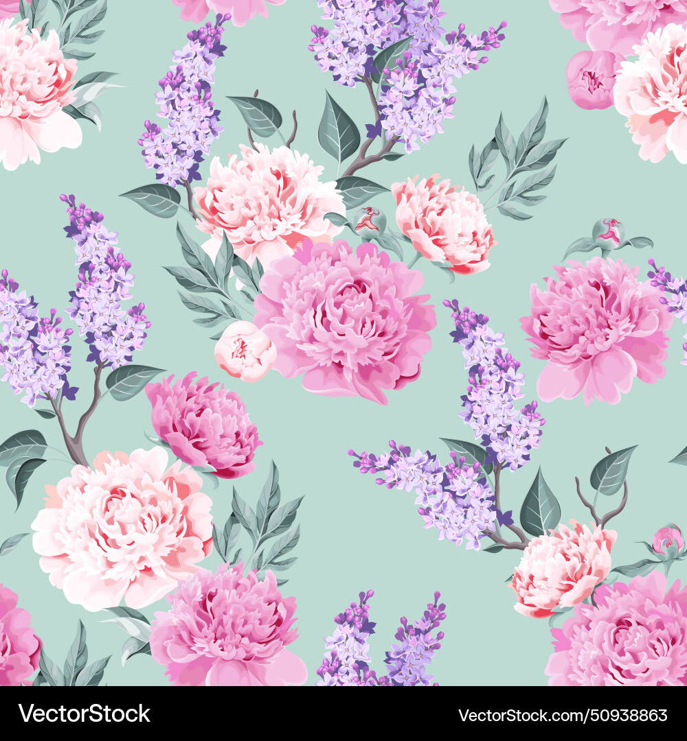 Peonis und lilac nahtloser Hintergrund Peonis und lilac nahtloser Hintergrund vektorbild