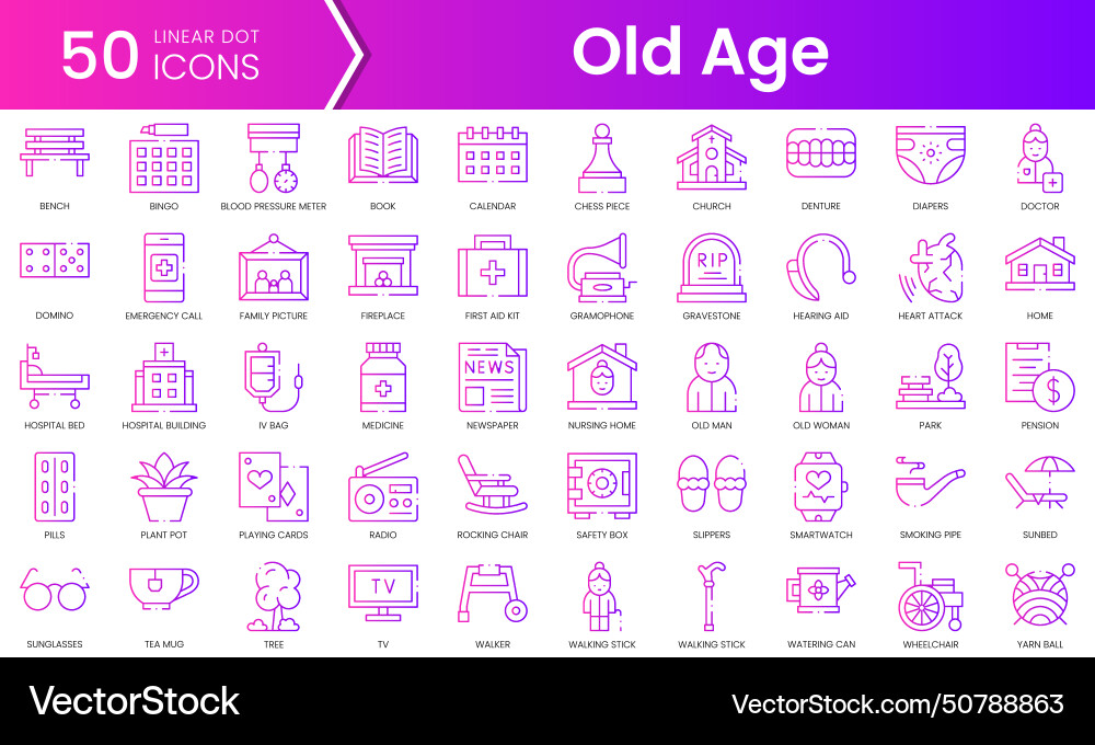 Set of old age icons gradient style icon bundle Set of old age icons gradient style icon bundle vector image