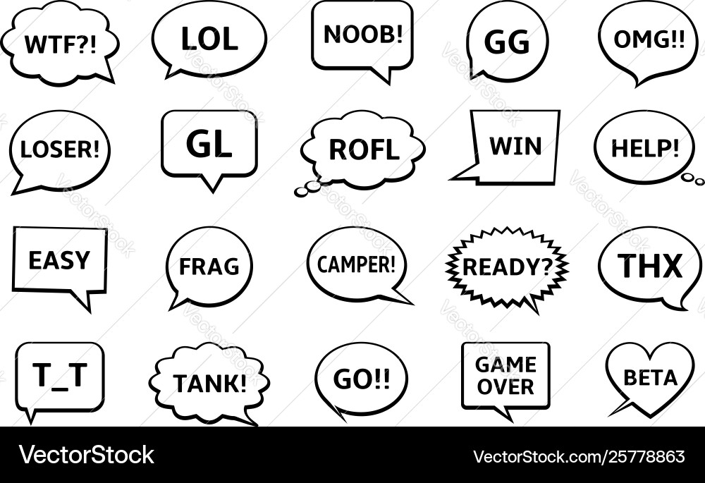 Speech bubbles with online computer gamers chat Speech bubbles with online computer gamers chat Vector Image