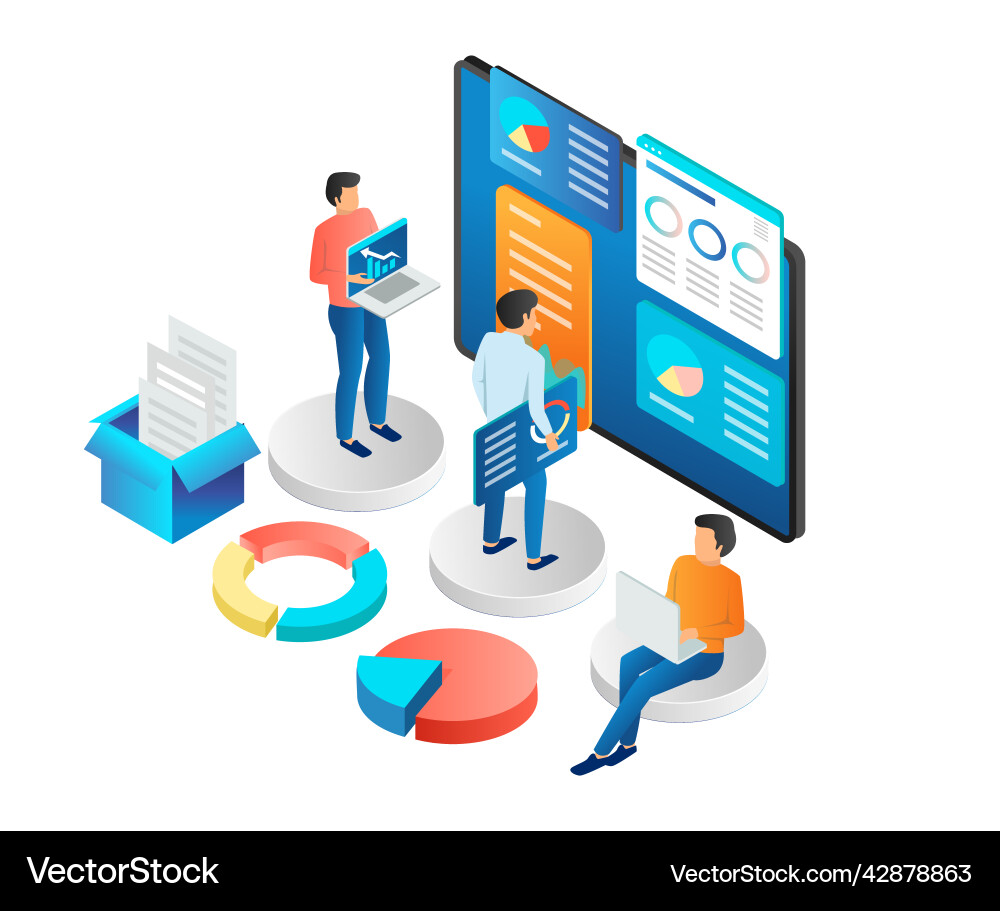 Team is compiling web analytics data Team is compiling web analytics data vector image