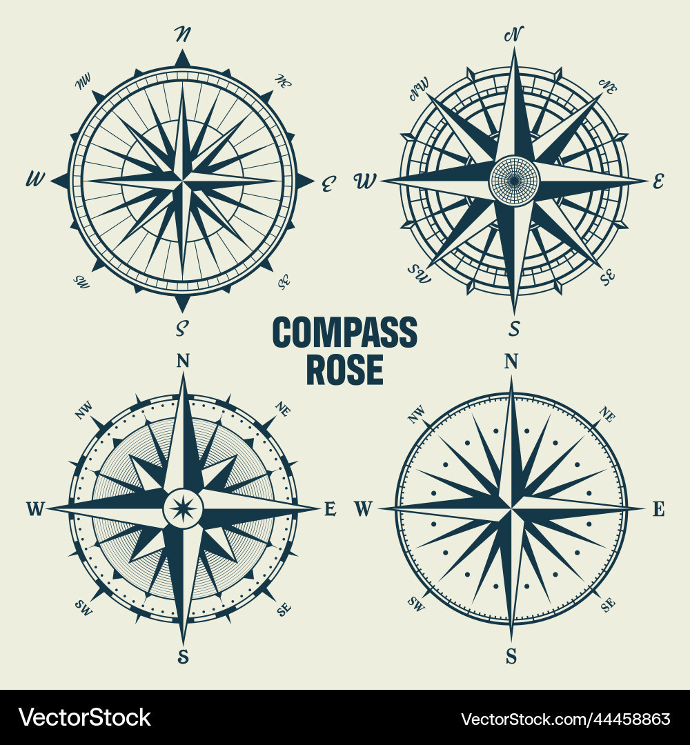 Vintage marine wind rose nautical chart vector image