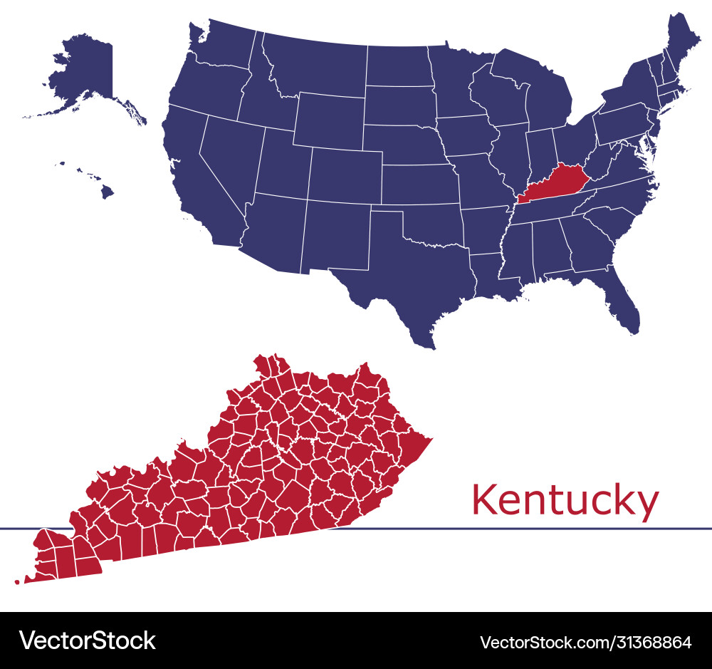 Kentucky map counties with usa vector image