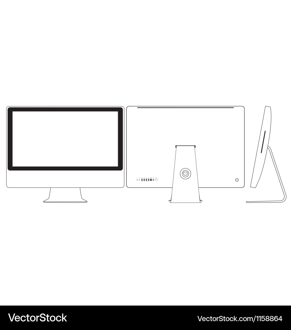 Line Drawing of a Computer Monitor Vector Image