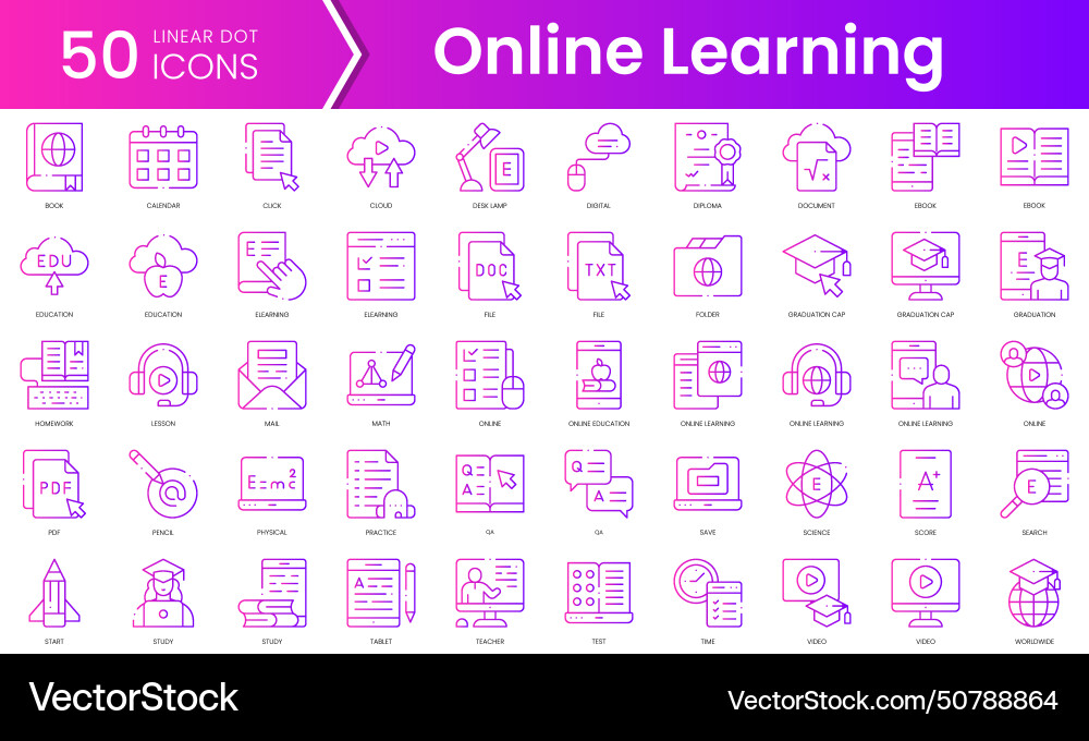 Set of online learning icons gradient style icon vector image