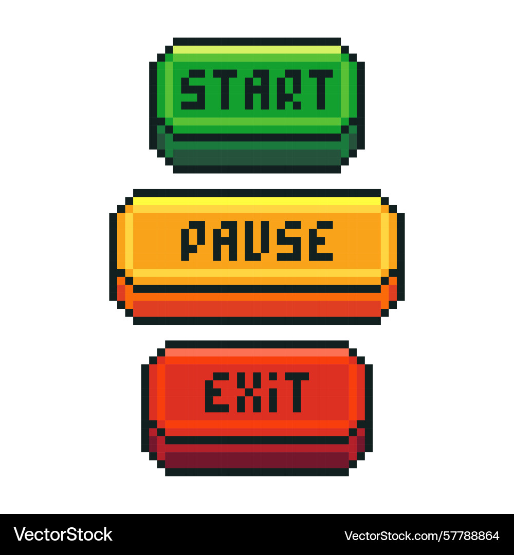 Video game pixel buttons 2d retro 8 bit vector image