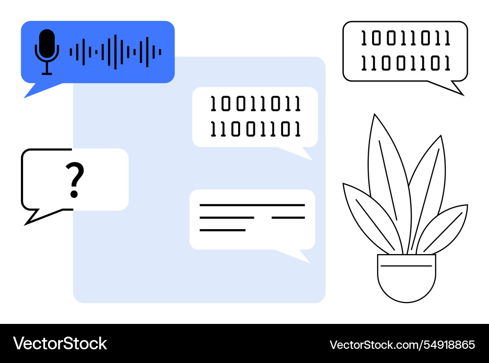 Chat bubbles with binary code audio waveform Chat bubbles with binary code audio waveform vector image