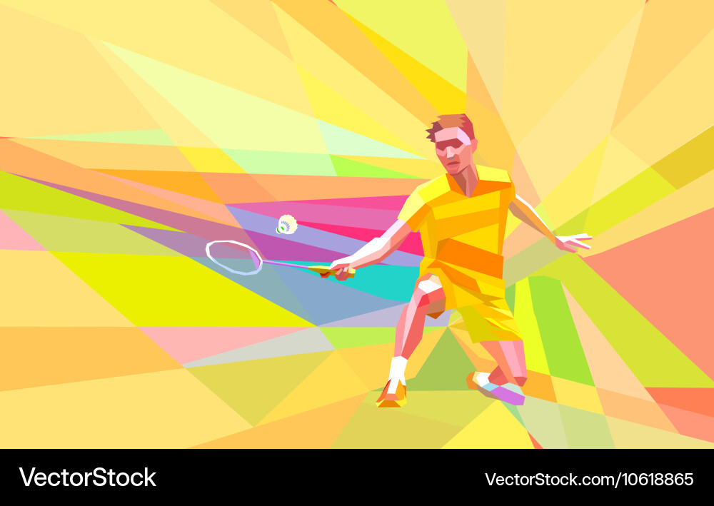 Dynamic Badminton Player - Low Poly Vector Image