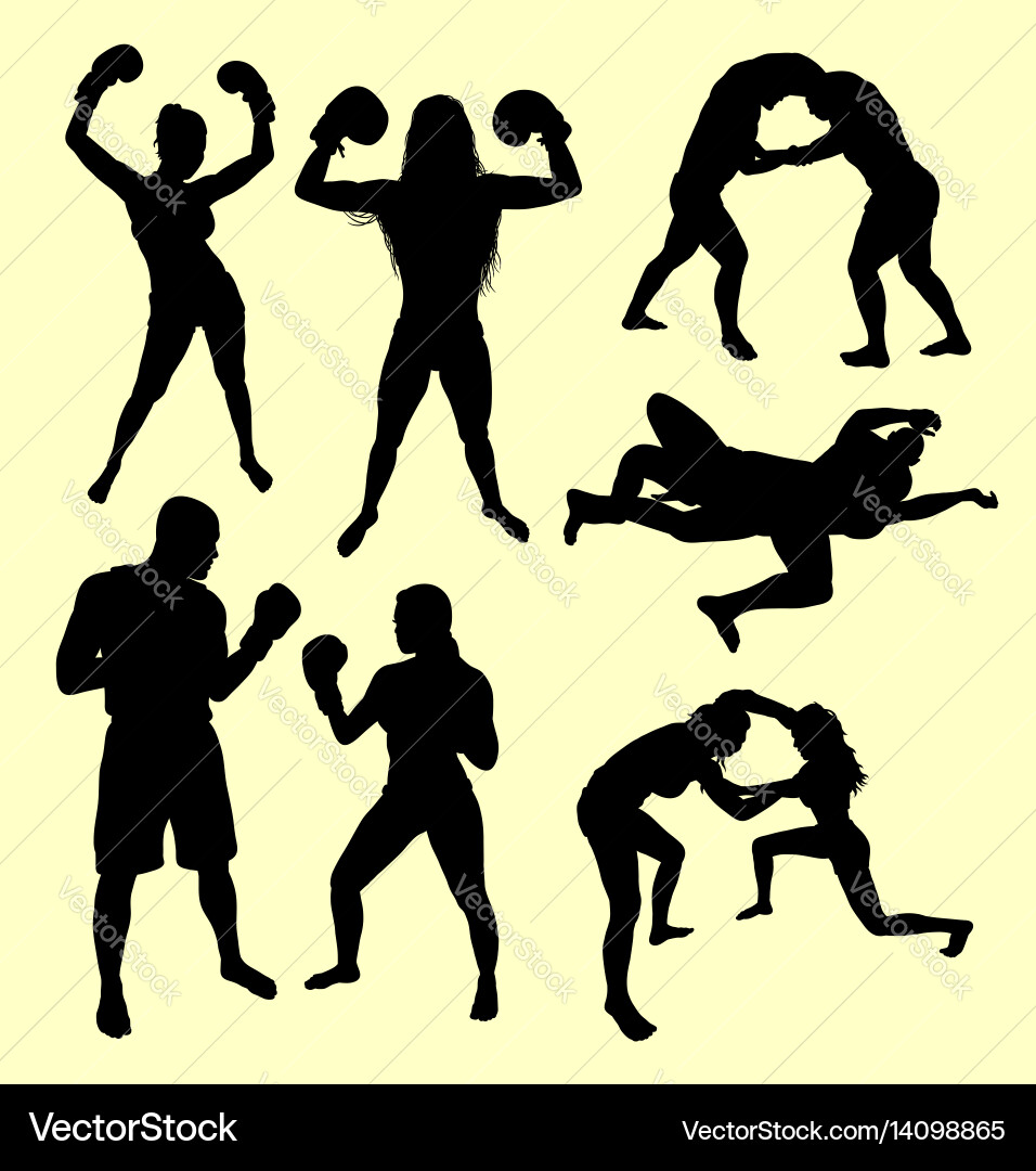 Fighting Athlete Silhouettes - Male & Female Vector Image