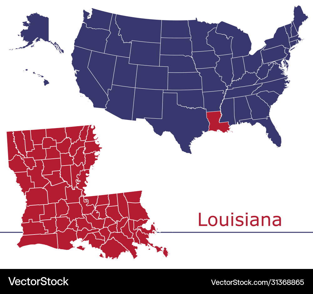 Louisiana map counties with usa Louisiana map counties with usa vector image