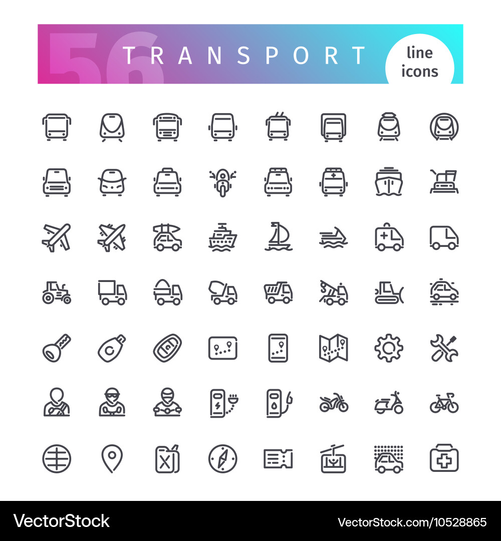 Transport Line Icons - Vehicle Collection Vector Image