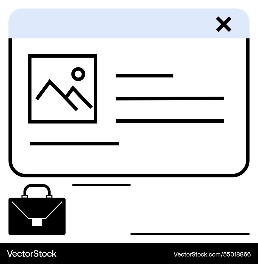 Digital portfolio window with image and text Digital portfolio window with image and text vector image