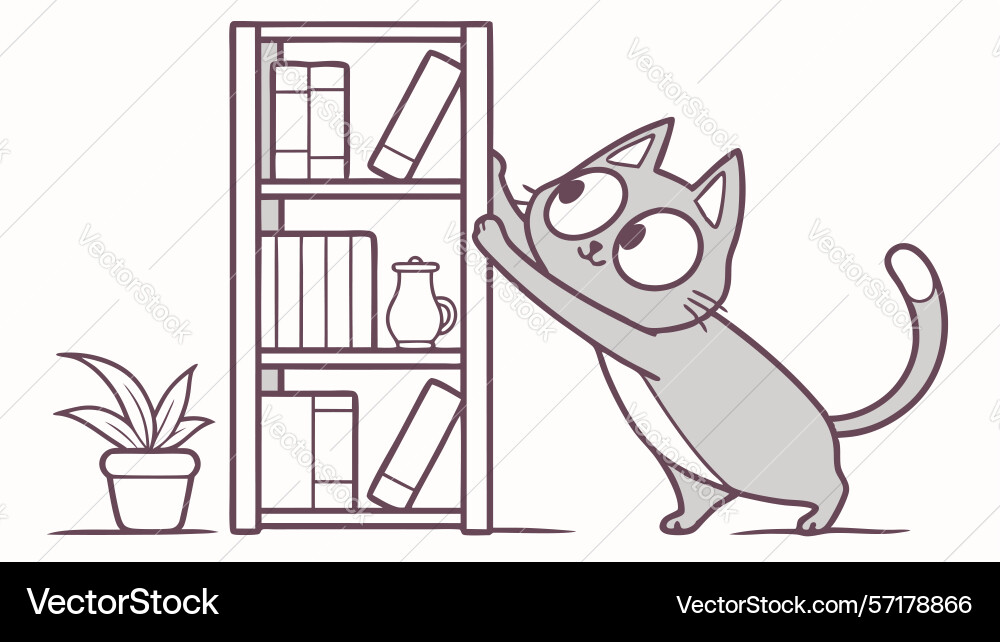 Mischievous cat reaching for bookshelf design vector image