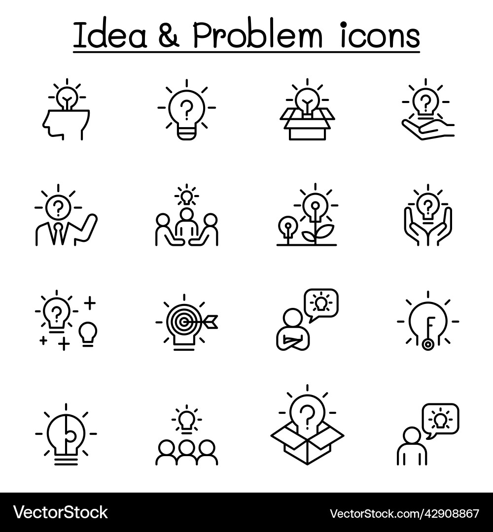 Idea question and problem icon set in thin line Idea question and problem icon set in thin line vector image