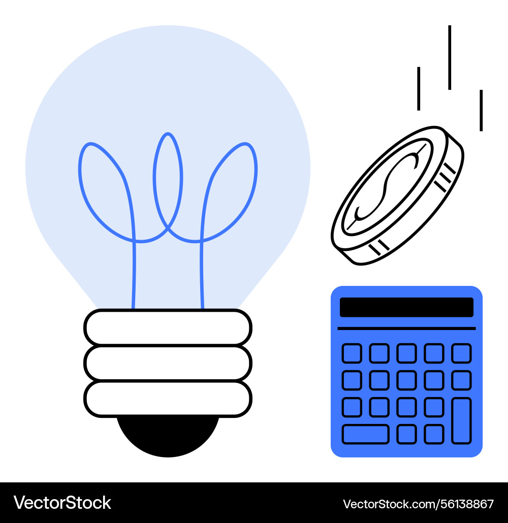 Lightbulb coin and calculator representing Lightbulb coin and calculator representing Vector Image