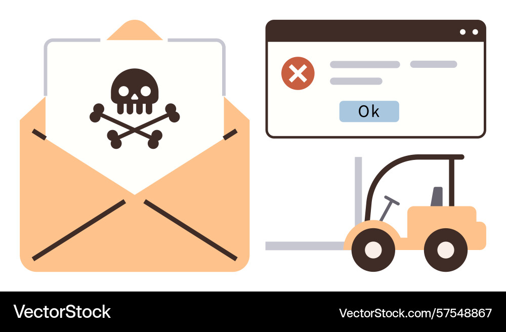 Malware alert in an email error message popup Malware alert in an email error message popup vector image
