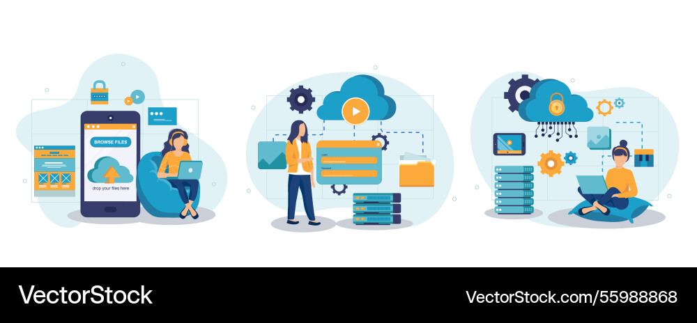 Cloud computing isolated set in flat design Cloud computing isolated set in flat design vector image