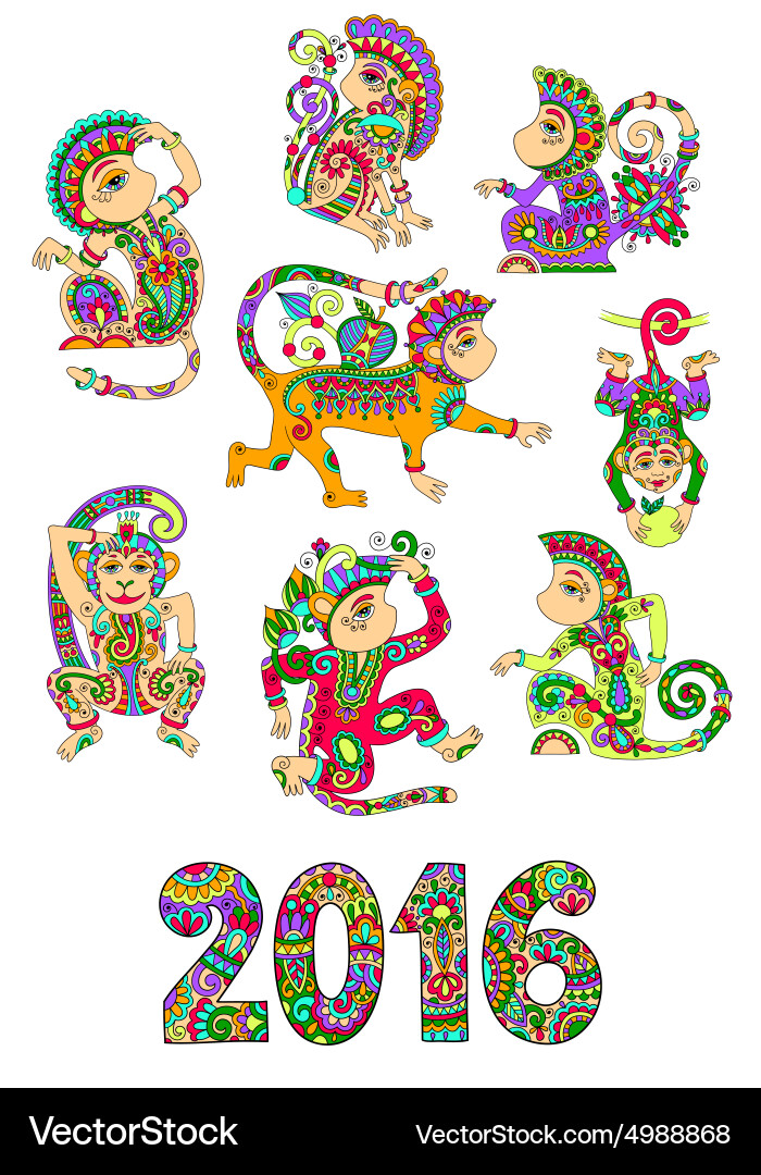 Set of different colors decorative monkey Vector Image
