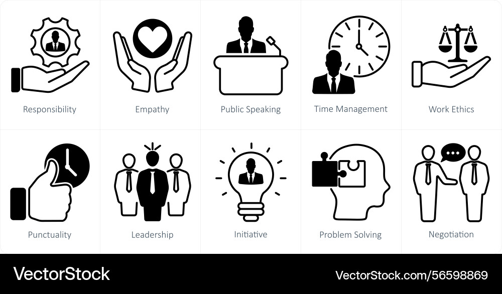 A set of 10 soft skills icons as responsibility vector image