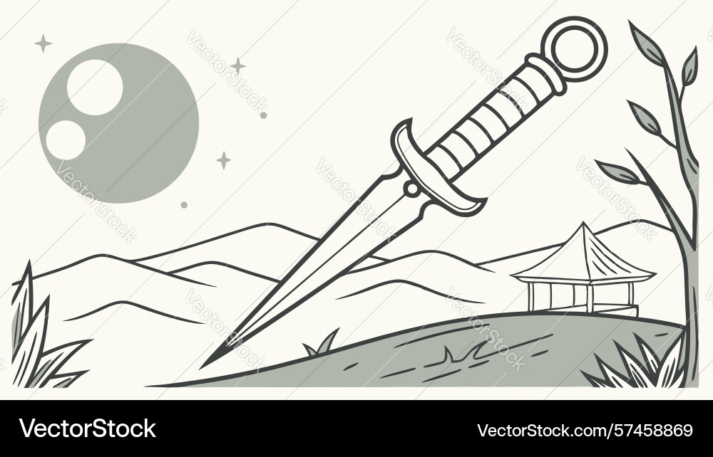 Dagger and abstract structure grayscale art vector image