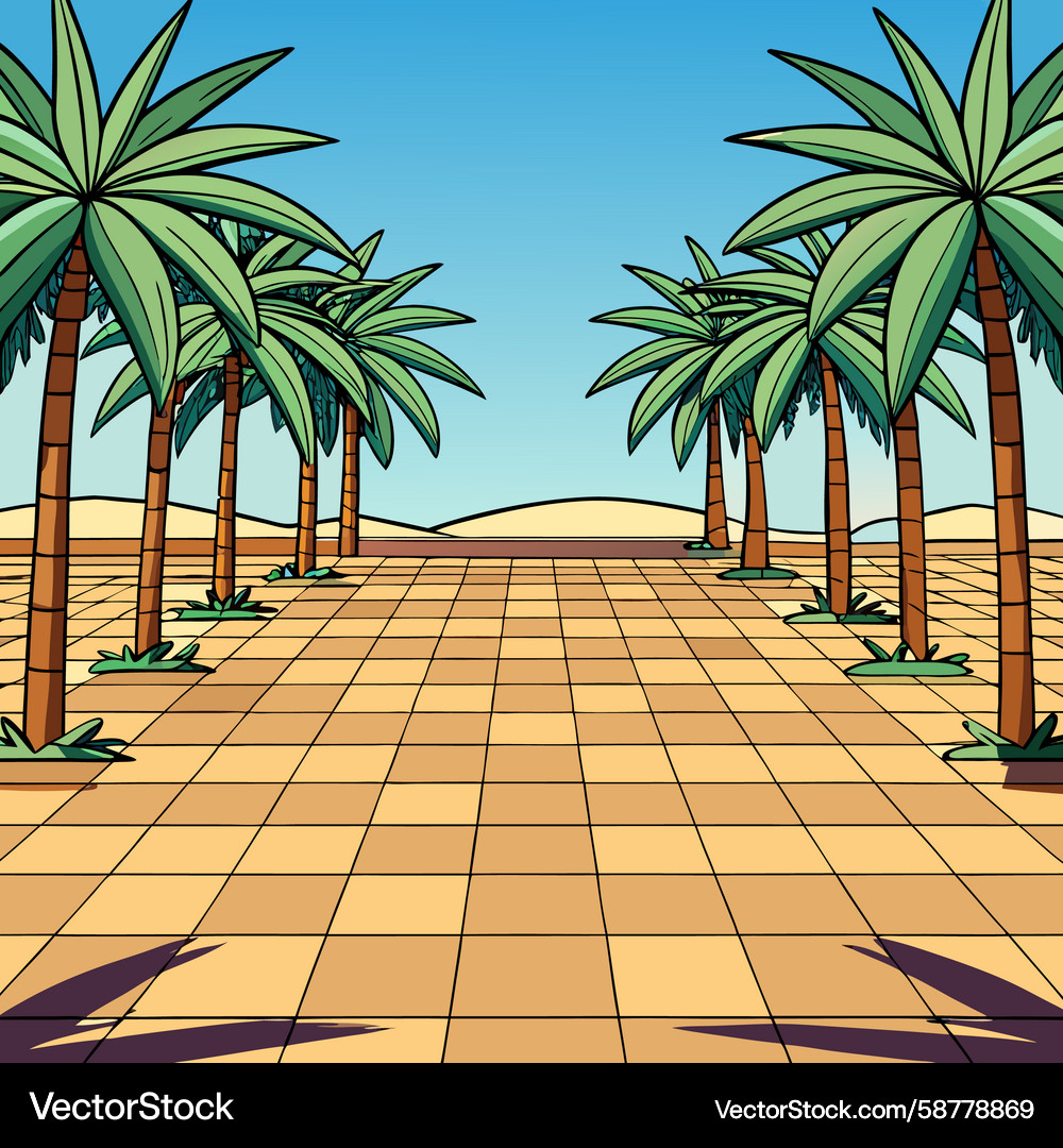 Desert Path with Palm Trees Vector Image