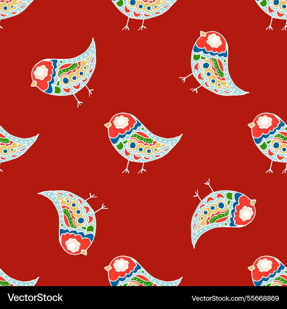 Folk bird and flower ornament pattern in hand Vector Image