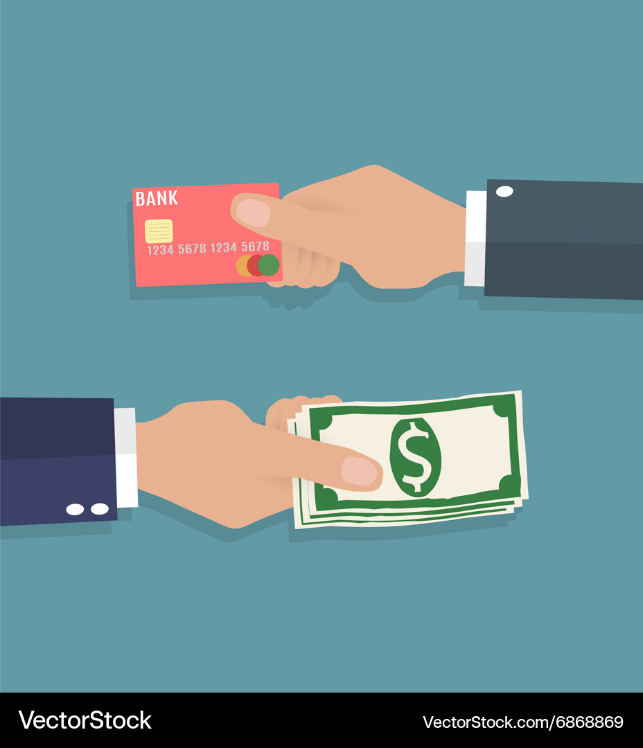 Hands with credit card and cash – Royalty-Free Vector | VectorStock