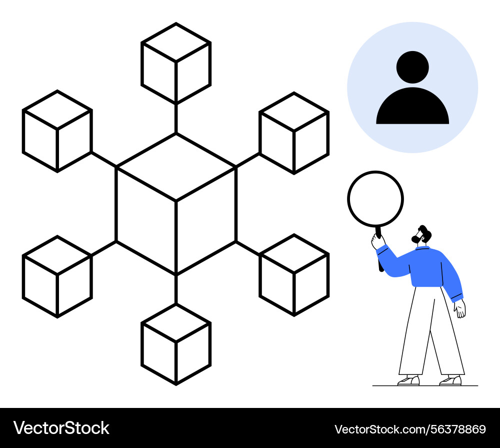 Network of connected blocks with user profile Network of connected blocks with user profile vector image