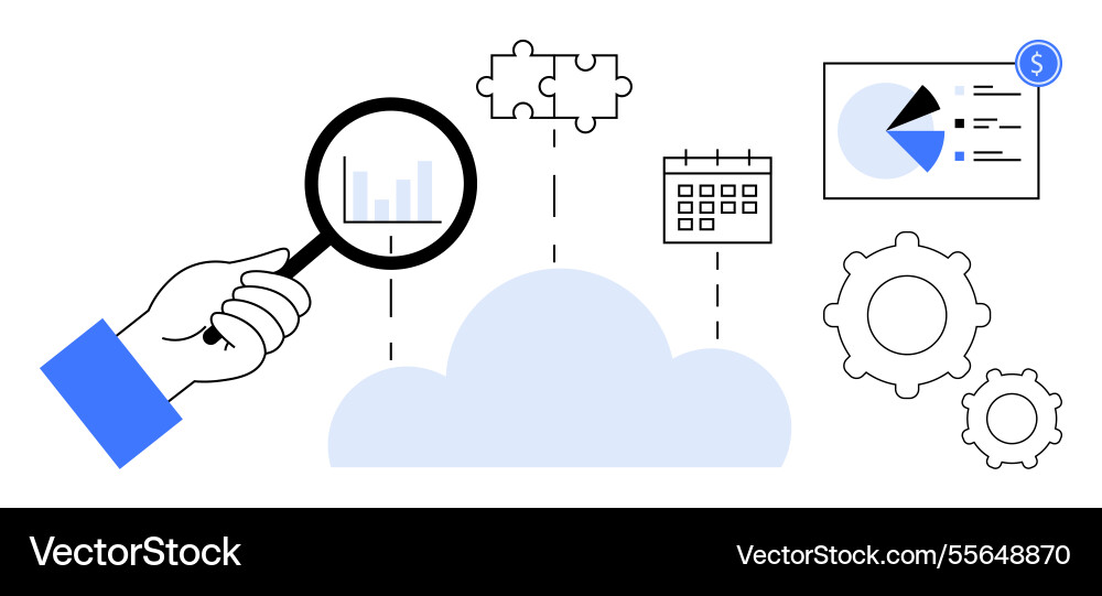 Data analysis through cloud solutions with puzzle Vector Image