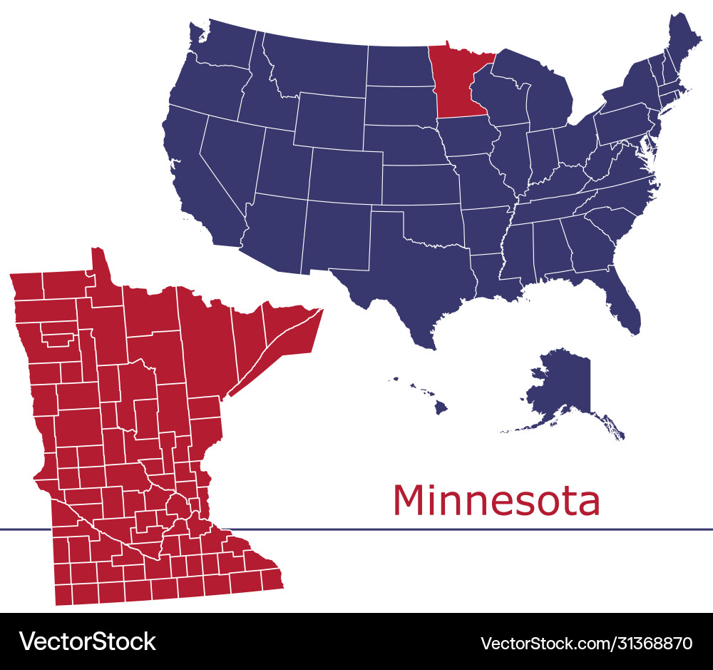 Minnesota map counties with usa vector image